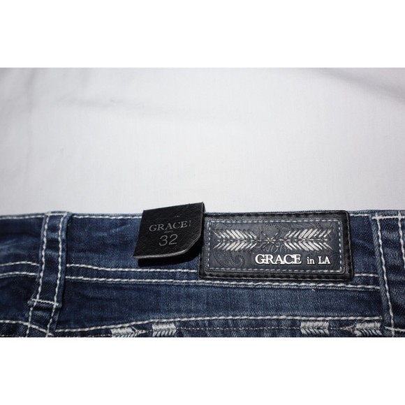 NEW Grace in LA Womens Size 32 Floral Boot Cut Stretch Floral Flap Embroidery - Picture 8 of 12